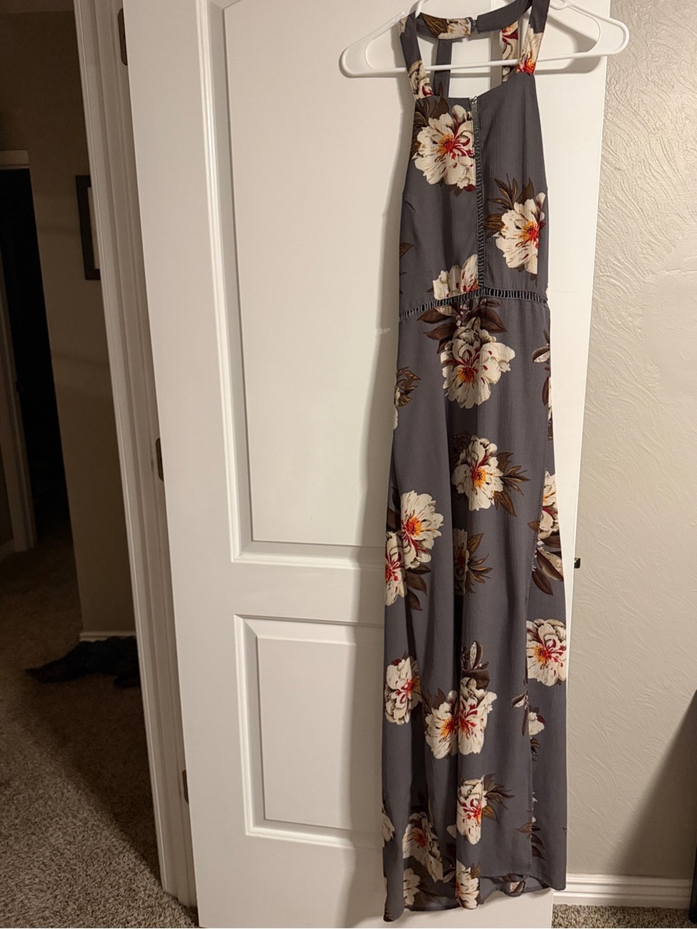 Floral Halter Maxi Dress in Gray - Casual Chic